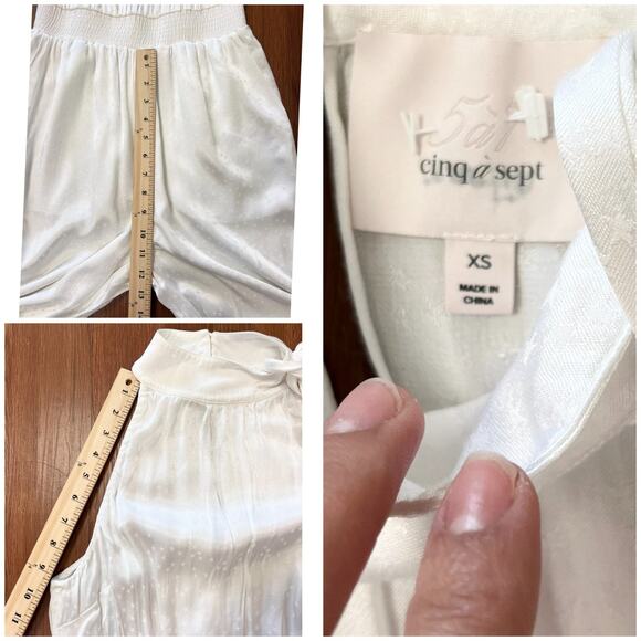 Cinq a Sept White Satin Halter Satin Jumpsuit Xs White Tie Neck Star Jacquard - Picture 6 of 10